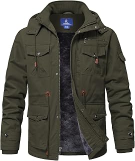 Winter Jackets for Men Cotton Work Fleece Lined Army Jacket Winter Military Coat with Multi-Pockets Black M