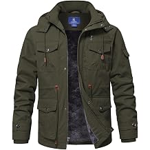 SPOSULEI Winter Jackets for Men Cotton Work Fleece Lined Army Jacket Winter Military Coat with Multi-Pockets Black M
