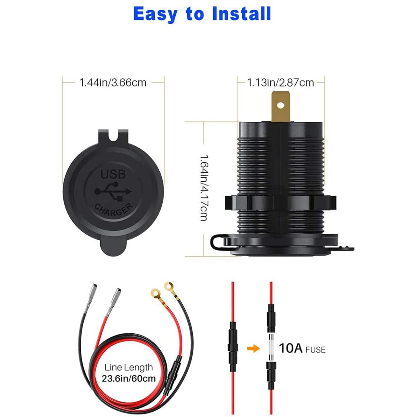 10 x ricarica rapida 3.0 caricatore da auto USB Dual 12 V 36 W caricatore rapido USB interruttore per camion carrello da golf blu