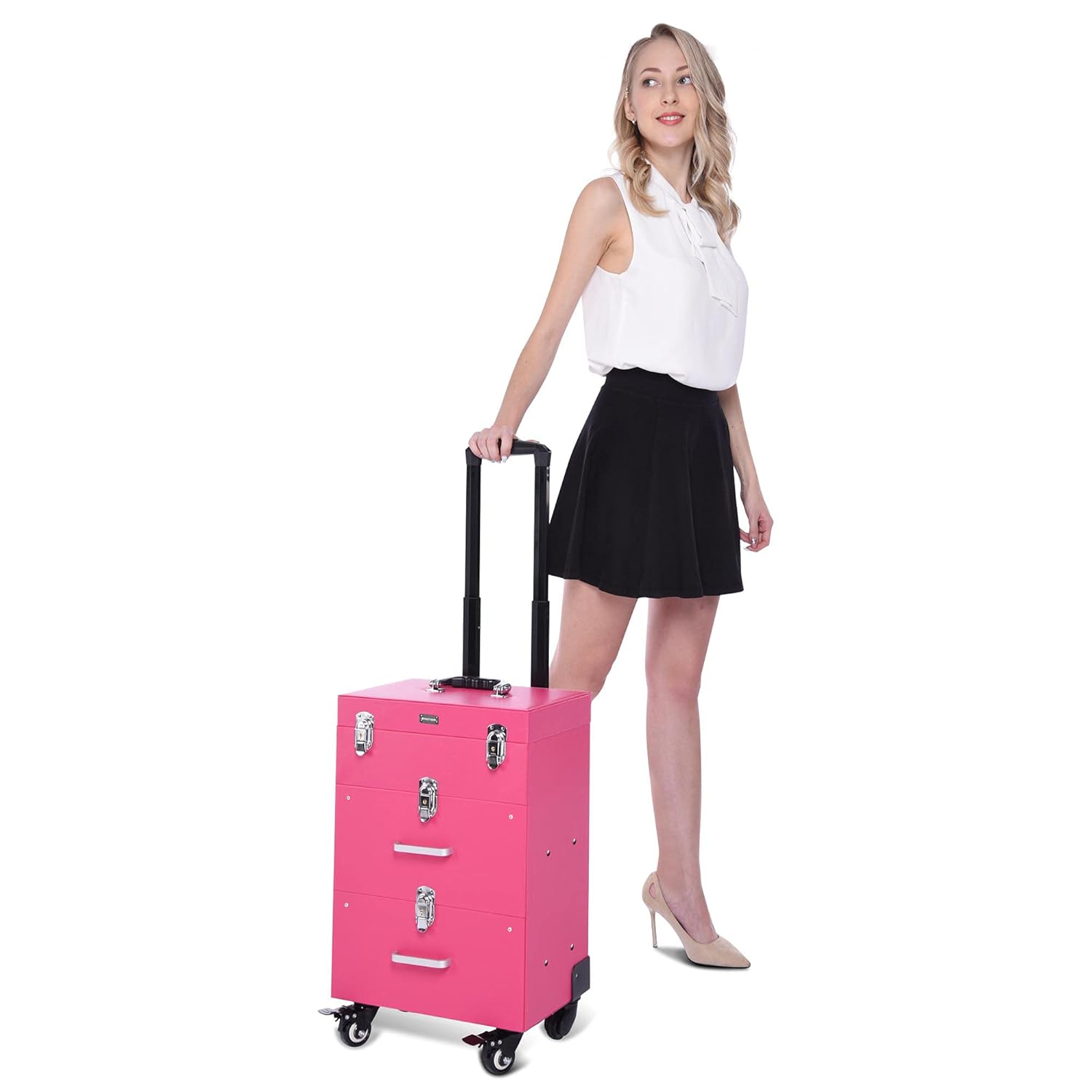 Byootique Rolling Makeup Trolley Case Pro Makeup Train Case PVC Travel Cosmetic 4