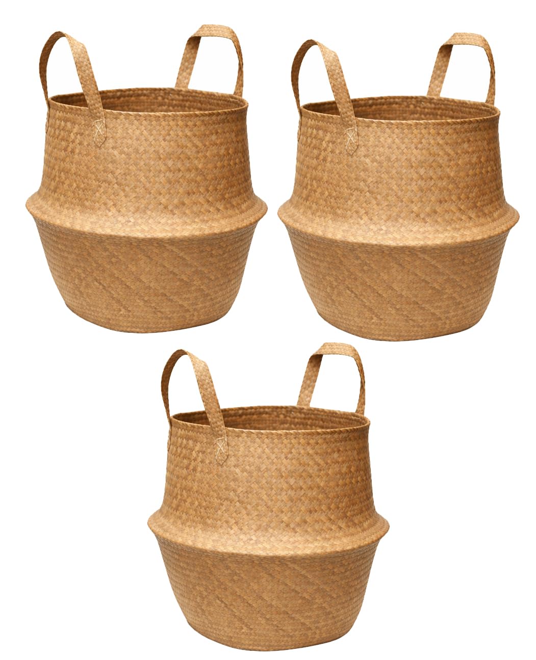 Seagrass Belly Basket with Handles - 30cm Diameter x 34.5cm Height - Natural Woven Storage Basket for Plants, Laundry & Home Decor (3)
