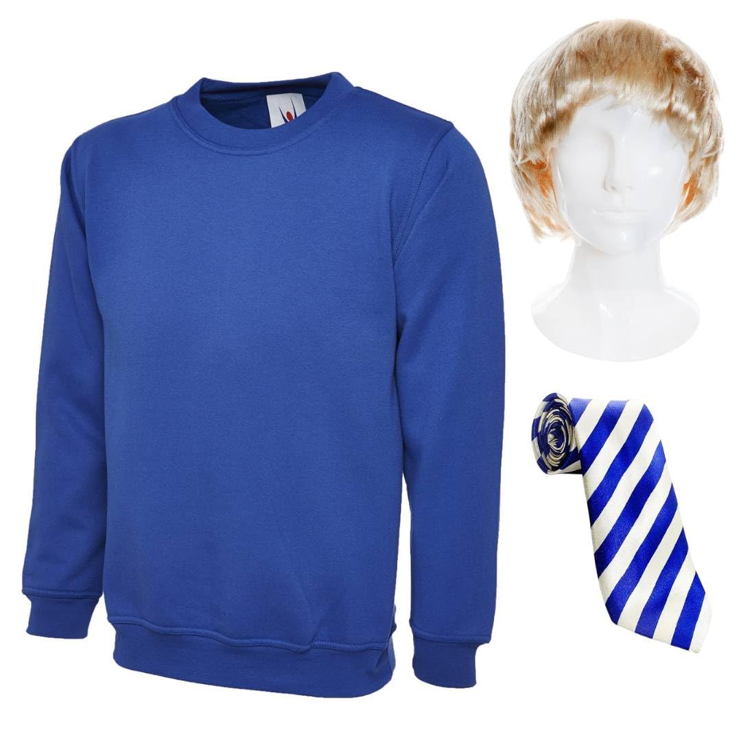 Jay Inbetween Costume For Adults – Blue Jumper, Blonde Wig & Blue/Beige Striped School Tie – Funny TV Show Fancy Dress Duo Outfit for Halloween & Parties