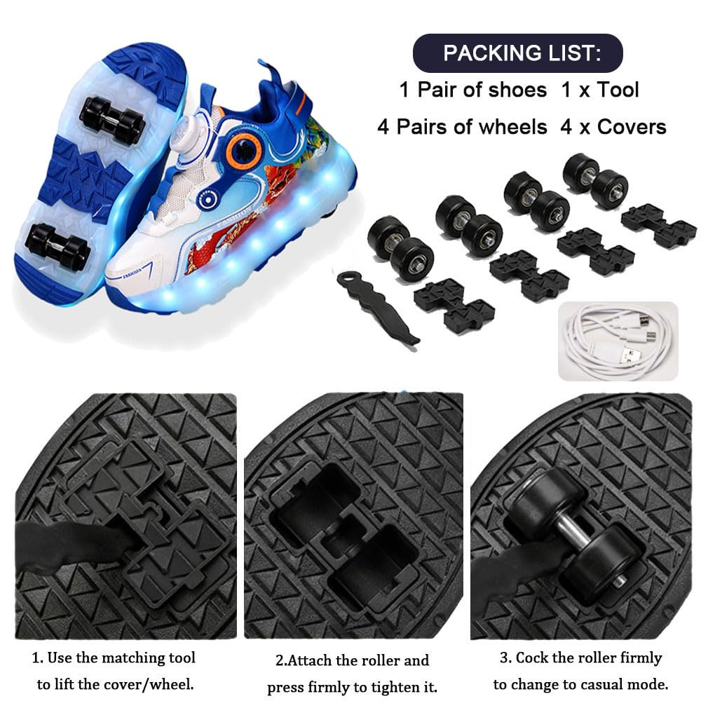 ENEN Chaussure Roller Fille, Mode Basket Roller pour Enfan, LED Lumières Chaussure a Roulette Garcon Fille Garçons Roues Basket a Roulette Adolescents pour Extérieur, 30-40 EU