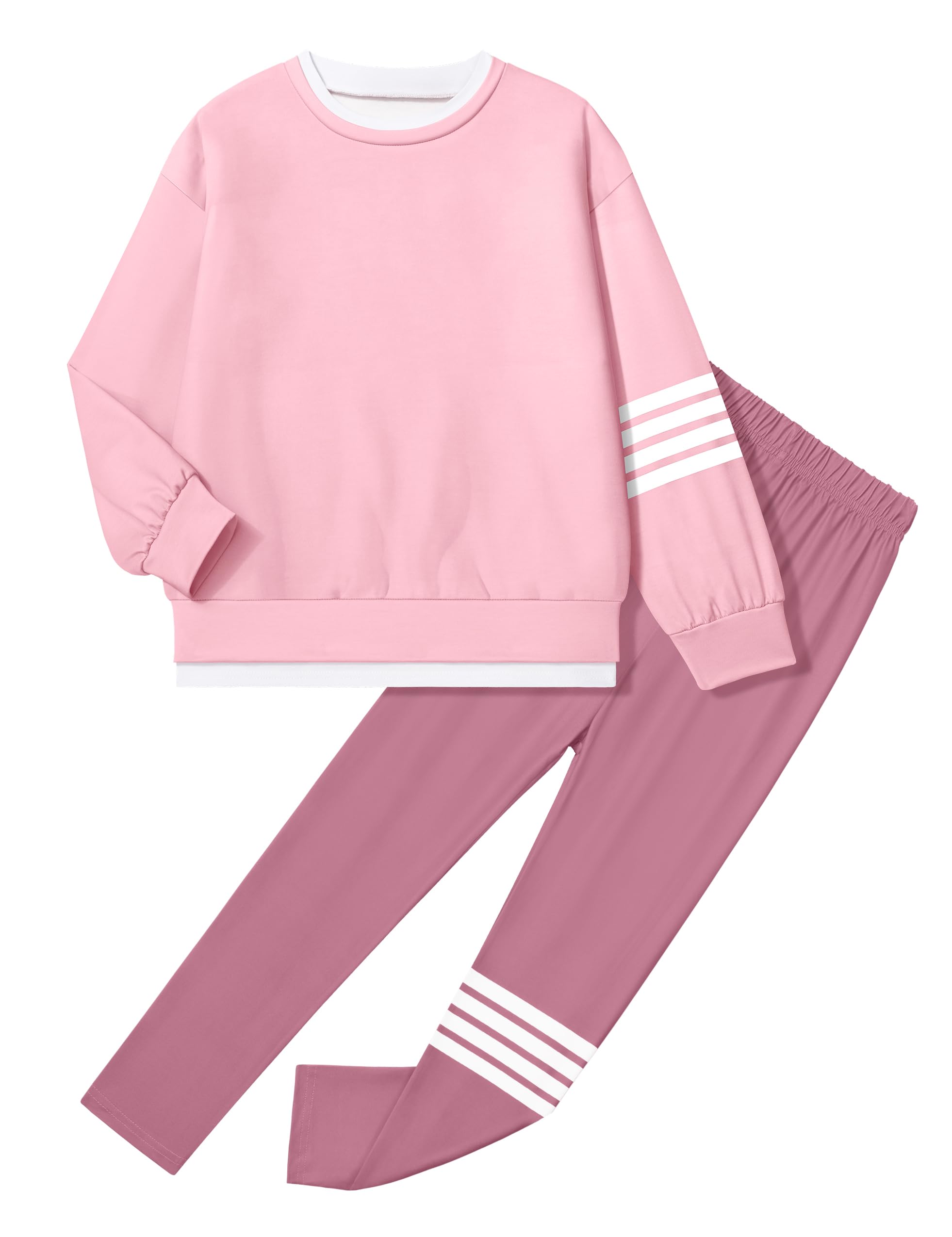 Trendy BAVADER Girls' 2PC Outfit: Fake-Two Sweatshirt Pullover & Leggings Set (Tween)