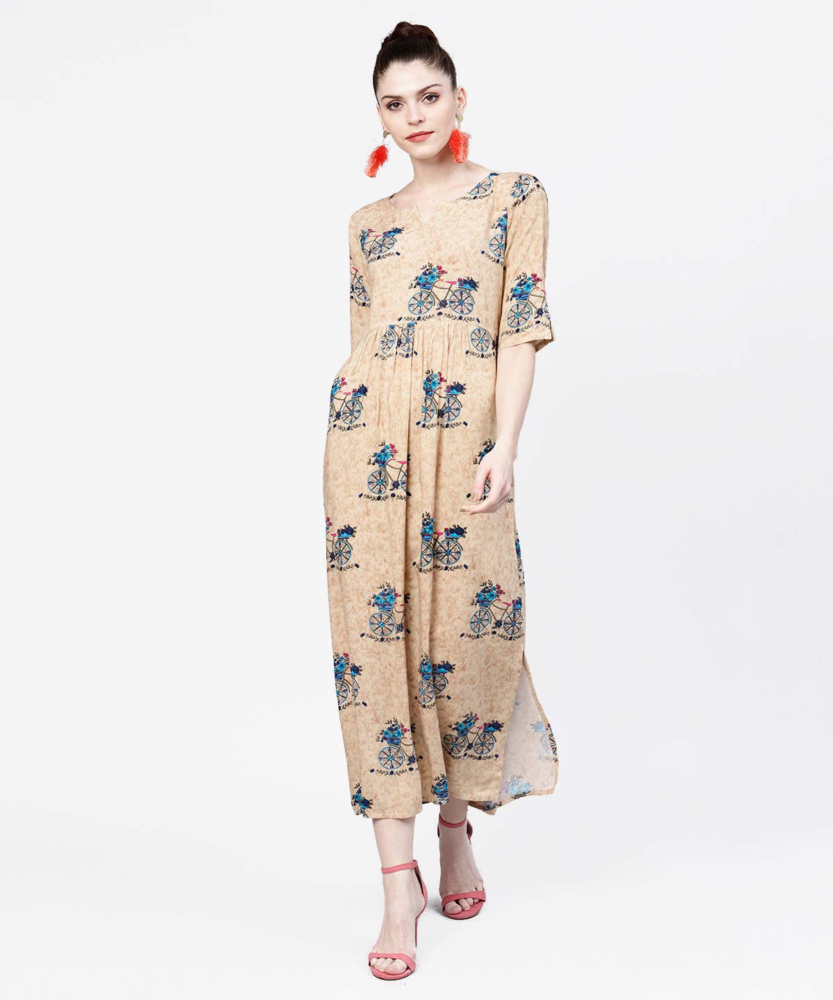 GeruaWomen's Rayon Pleated Maxi Dress