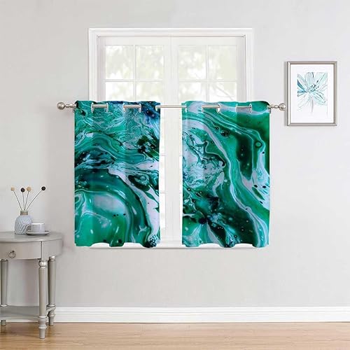 Cortinas para Cocina Green Marble Grommet Short Closet Door Curtain Window Noise Blocker 85Inch Width by 108Inch Length,2 Panels