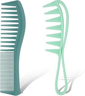 2pcs Wide Tooth Comb, Wide Tooth Comb Shark Teeth Big Detangling Comb Large Tooth Comb for Curly Wet Wavy Thick Hair Wigs Barber Salon Women Men Hairstyle (Green)
