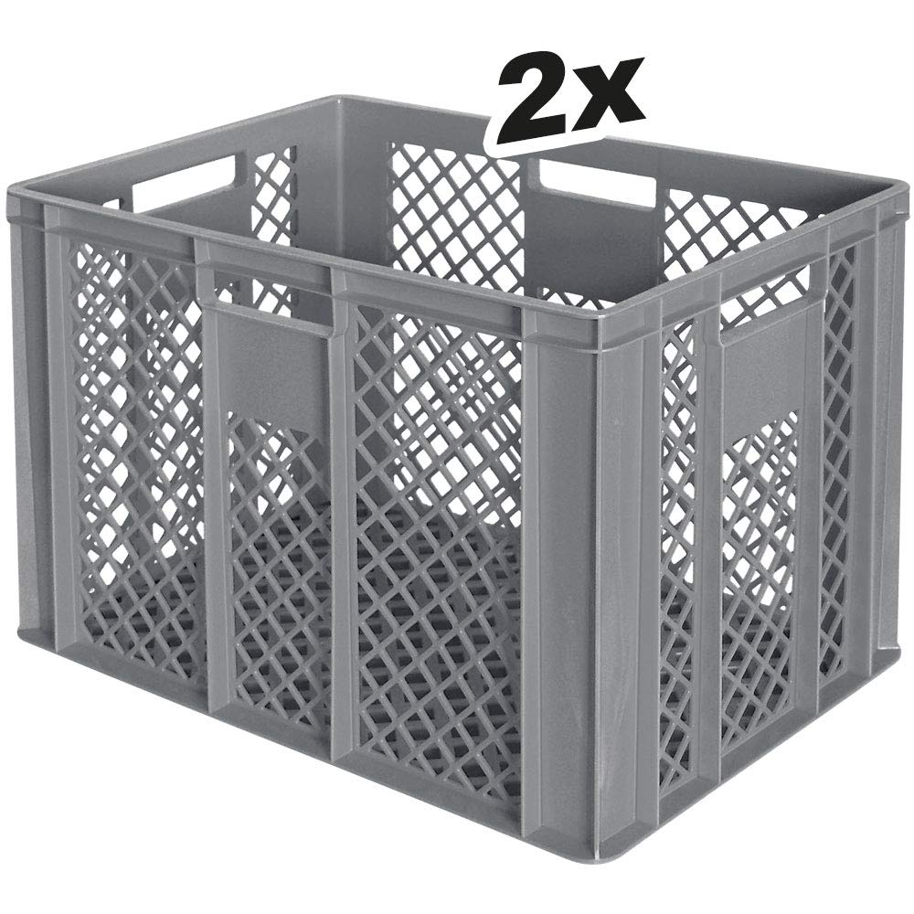 2 cajas de panadería, 600 x 400 x 410 mm, aptas para alimentos, base y paredes perforadas, color gris
