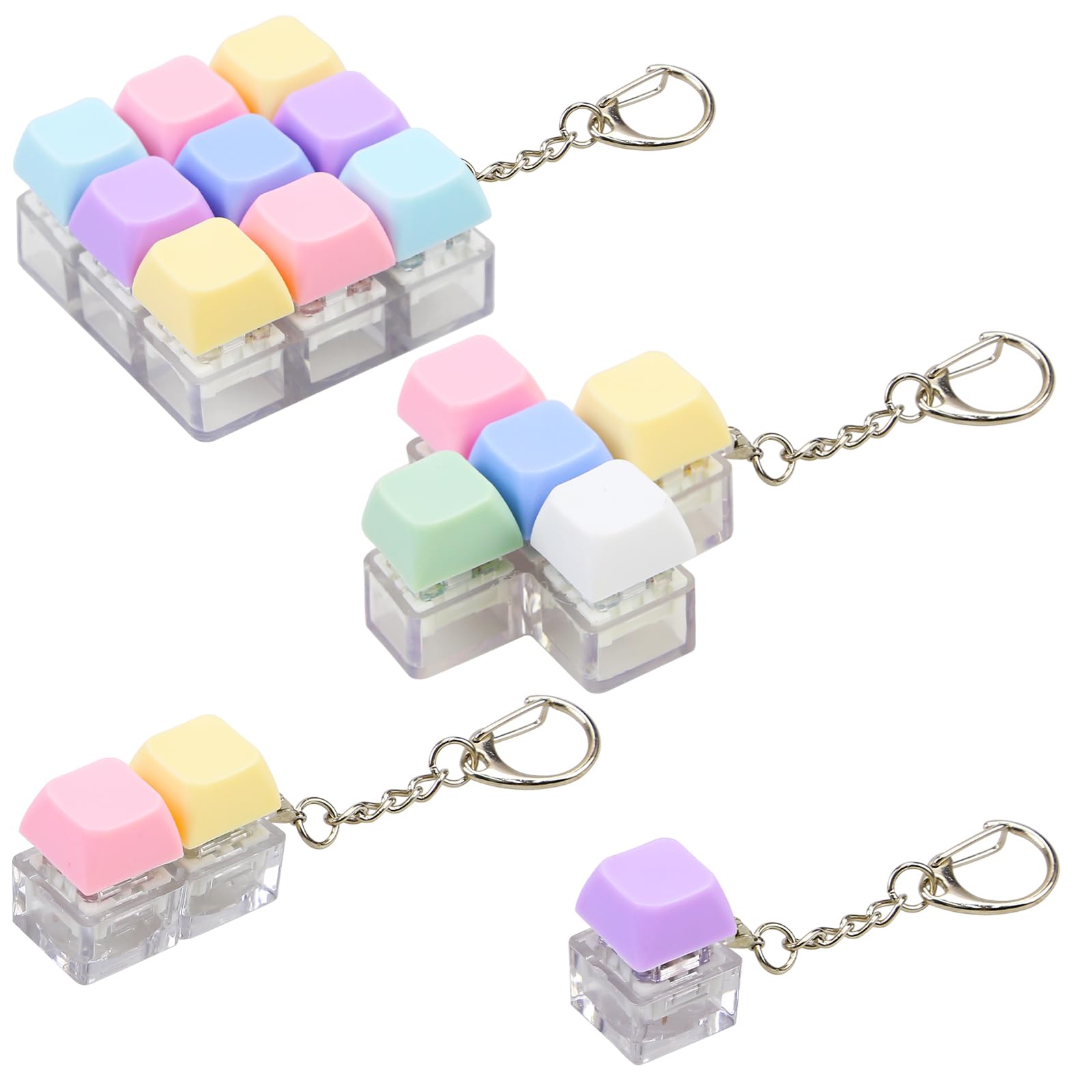 4 Pcs Keyboard Fidget Toys, Multi Key Button Finger Keyboard Keychain, Stress Relief Fidget Keyboard Clicker, Funny Fidget Keyring (Multi key)