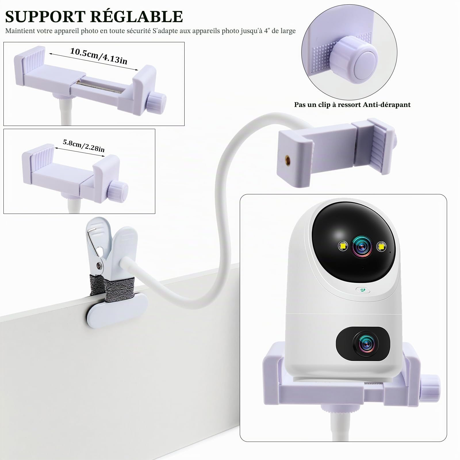 Raxfekro Support universel pour babyphone - Clip pour caméra de bébé - Support de téléphone portable - Compatible avec la plupart des babyphones pour lits d'enfant