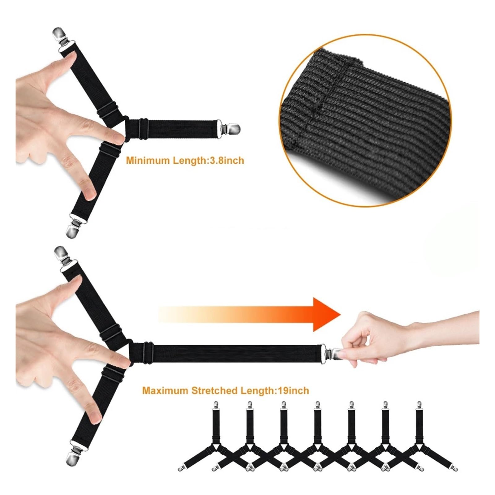 Bettlaken-Greifer, 4er-Pack, Matratzen-Clip-Halter, verstellbar, Schwarz, Weiß(Black)