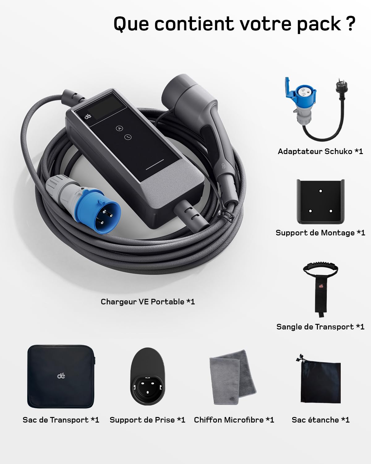 dé Chargeur Voiture Electrique 7kW APP [6m, 1-Phase, 6A-32A] Chargeur Voiture Electrique Type 2 P17 avec Puissance Réglable à Distance, Compatible avec R5, Scenic, Model Y, E-208 et Autres EV/PHEV