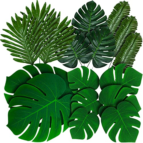 88 Pack Palm Leaves Tropical Palm Luau Party Monstera Stems for Safari Jungle Hawaiian Birthday Theme Palm Leaves (88 Pack Palm Leaves)