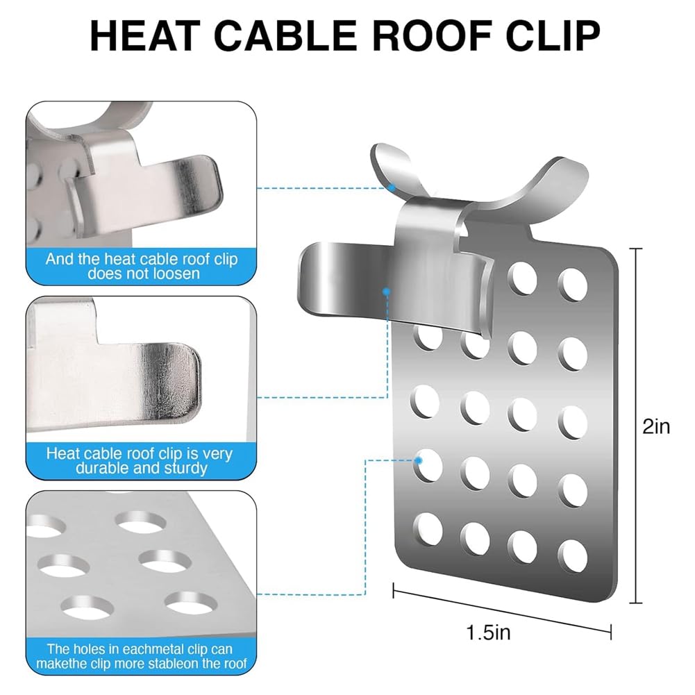 Clips para Cables de DescongelacióN de Techo, Paquete de 100 Clips de Techo de Aluminio, Clip de Metal, Clip de Techo para Cable TéRmico, Abrazaderas para Cables de DescongelacióN