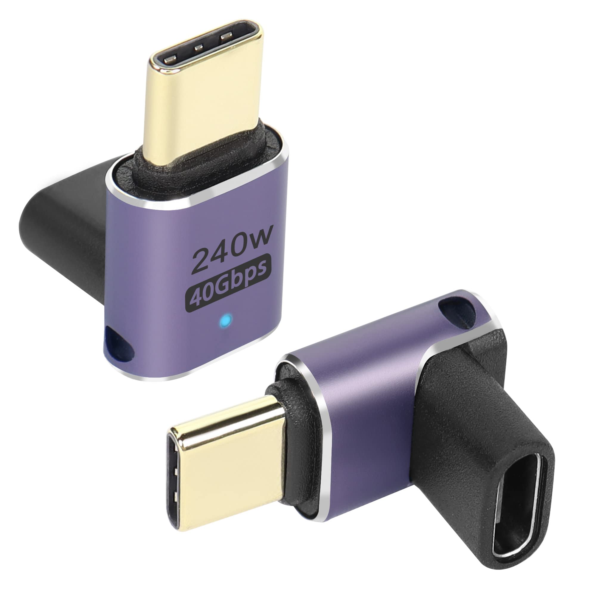 QIANRENONUSB4.0 C 90 Degree Angle adapter 240W 40Gbps Type C 4.0 Male to Female Right Angle Coupler,LED Indicator,8K Audio/video Transfer,for Smartphone Tablet Steam Deck,2 Pcs(Stereoscopic Bend)