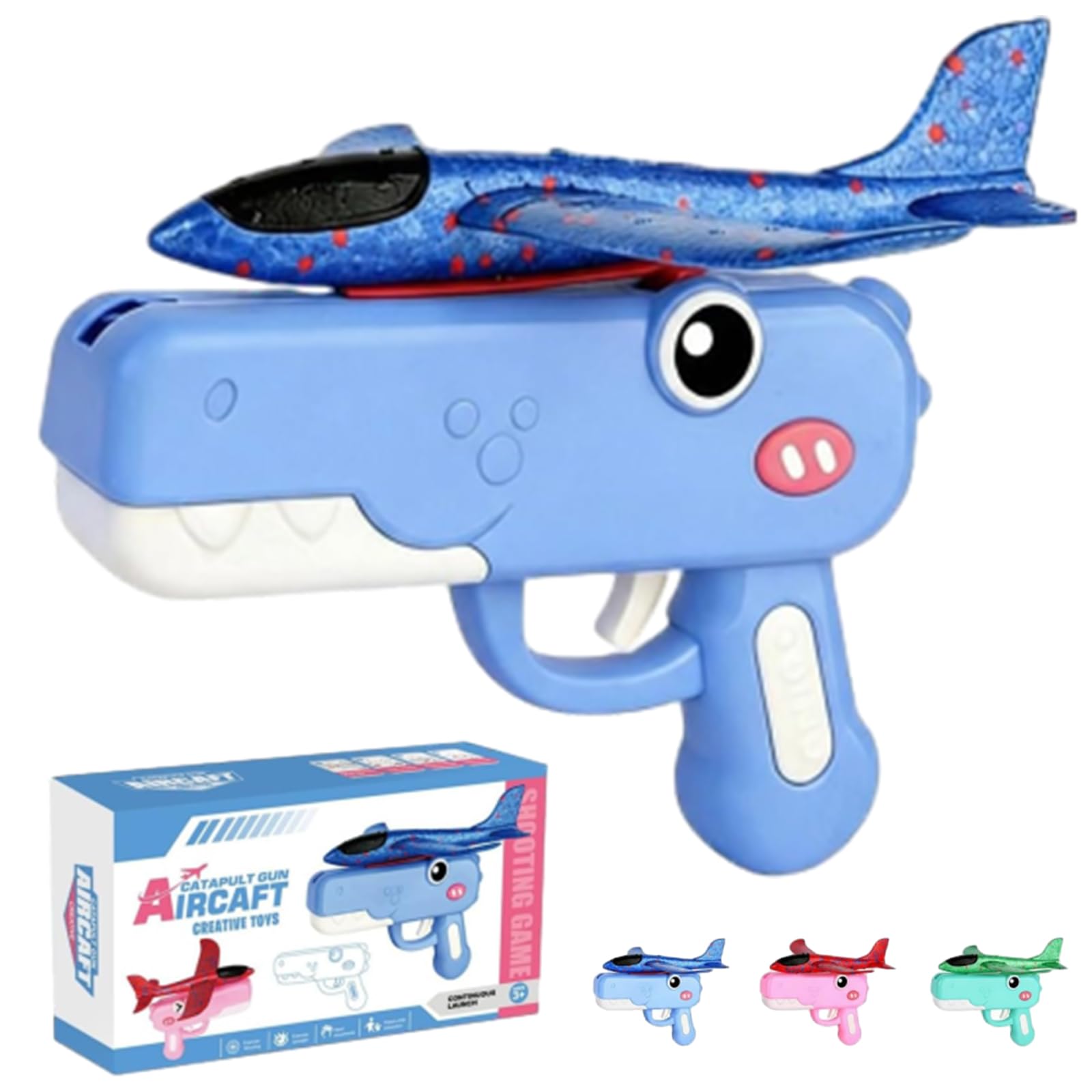 Dinosaur Airplane Launcher Toy, Foam Airplane Launcher with 8 Inch Foam Glider, Fun Plane Toy, Long Distance 33-59ft, Birthday Gift (Blue)