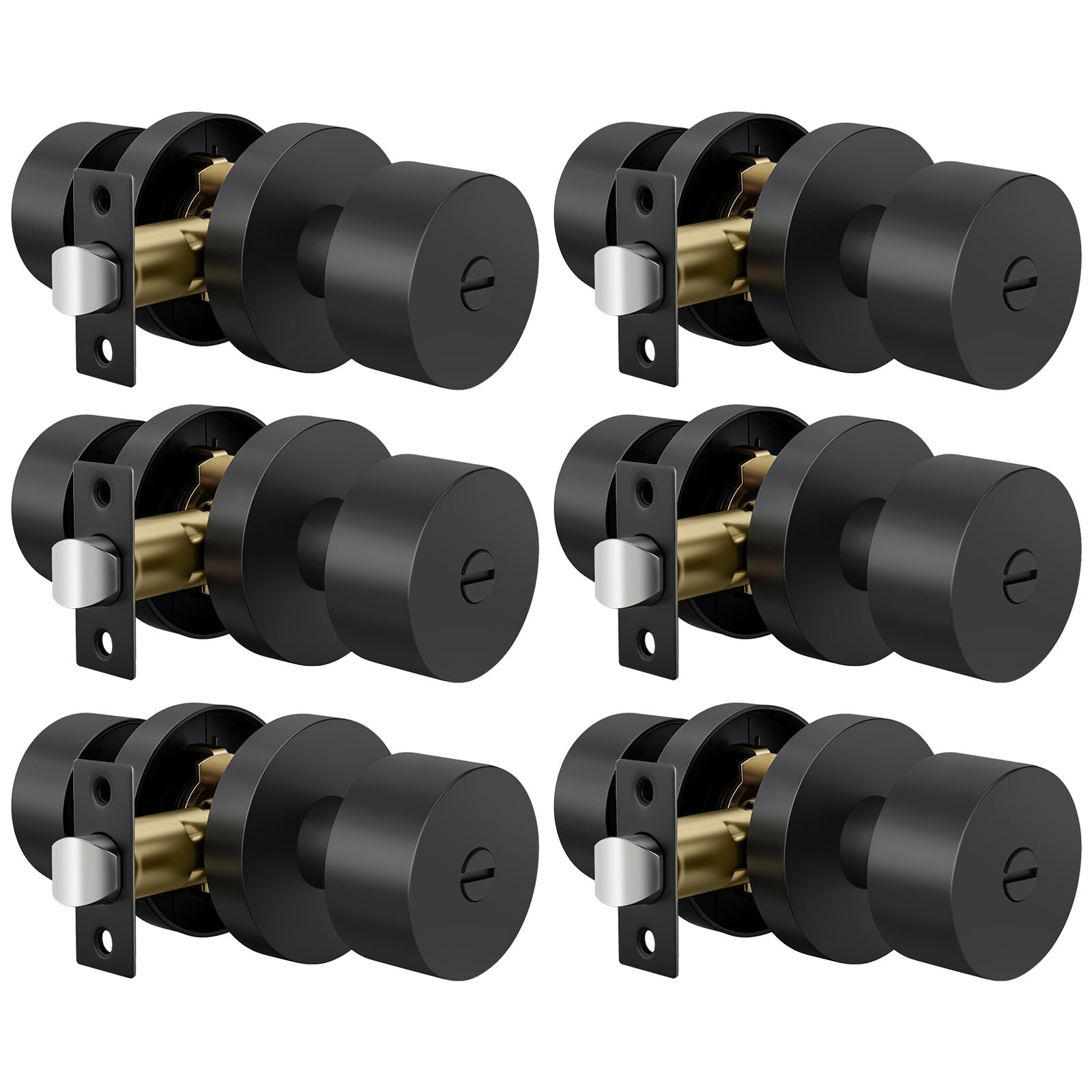 Brushed Gold Door Knobs - 6 Pack Interior Doorknobs -12