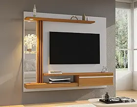 Painel para Tv até 55 Polegadas 136cmx160cm Led Prateleira de Vidro Denver Off-White/Naturalle