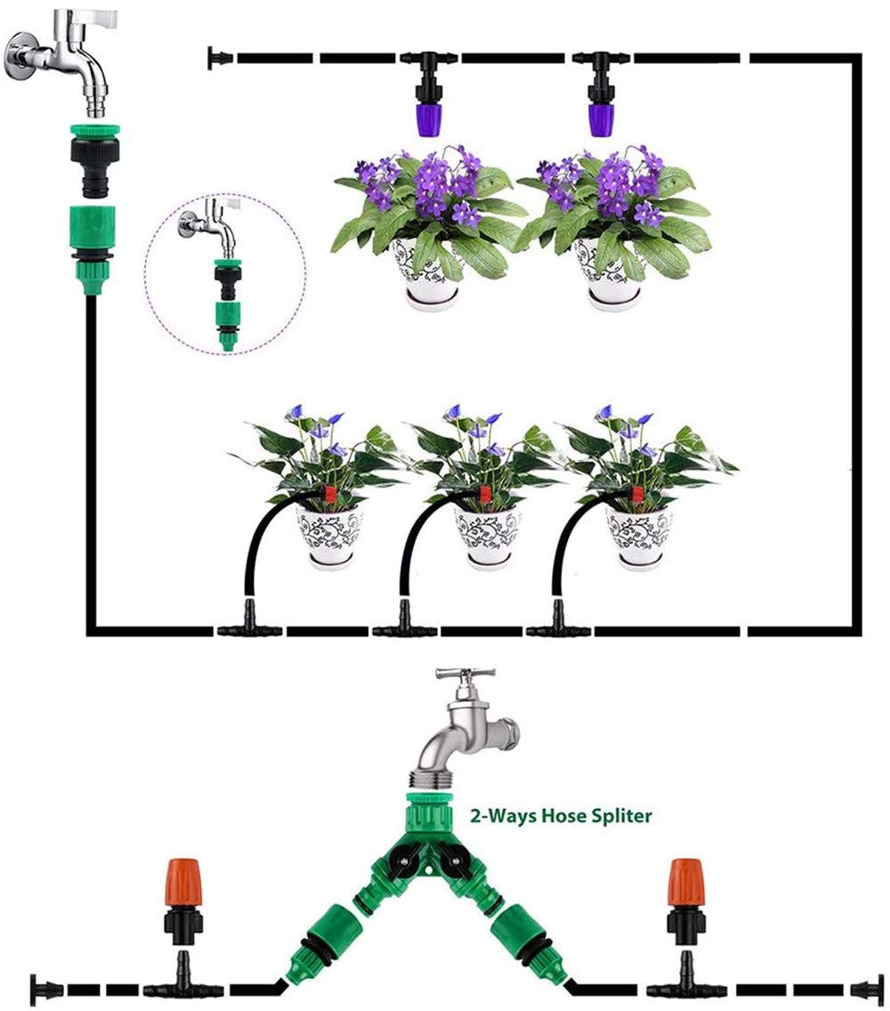 Kit di microirrigazione a goccia in plastica | Kit di irrigazione automatica a microgoccia da 149 pezzi, irrigazione da giardino, tubi da 30 m