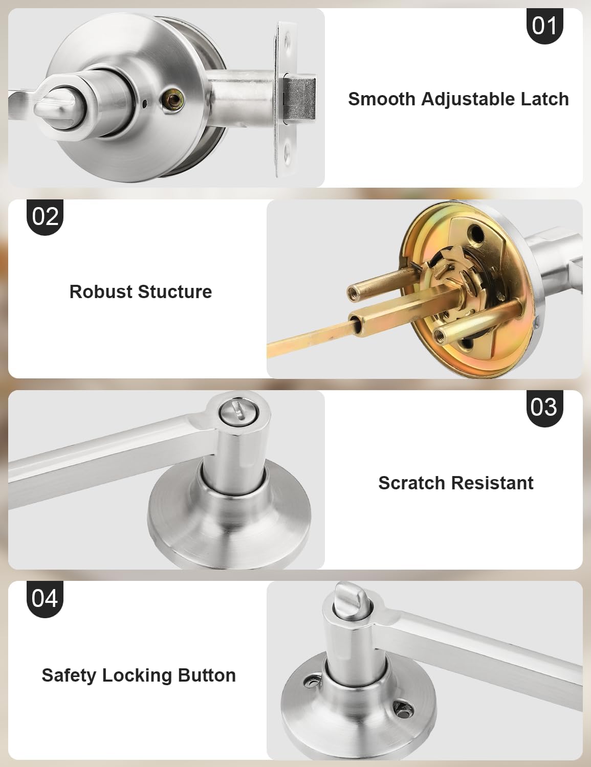 Mengico 10 Pack Privacy Door Handle, Satin Nickel Interior Door Knobs for Bed & Bath, Modern Keyless Door Lever Lock Reversible for Right & Left Sided