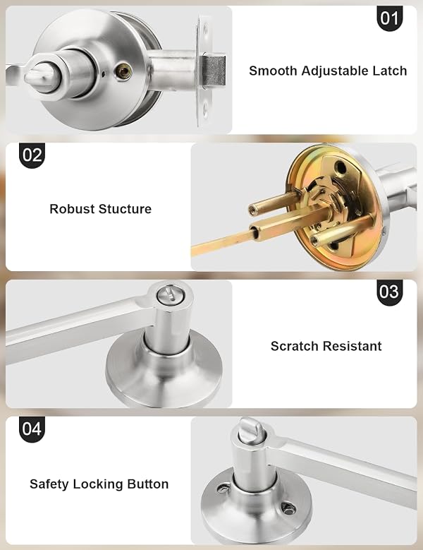Mengico 1 Pack Privacy Door Handle, Satin Nickel Interior Door Knobs for Bed & Bath, Modern Keyless Door Lever Lock Reversible for Right & Left Sided by Mengico - Used condition - Image 3