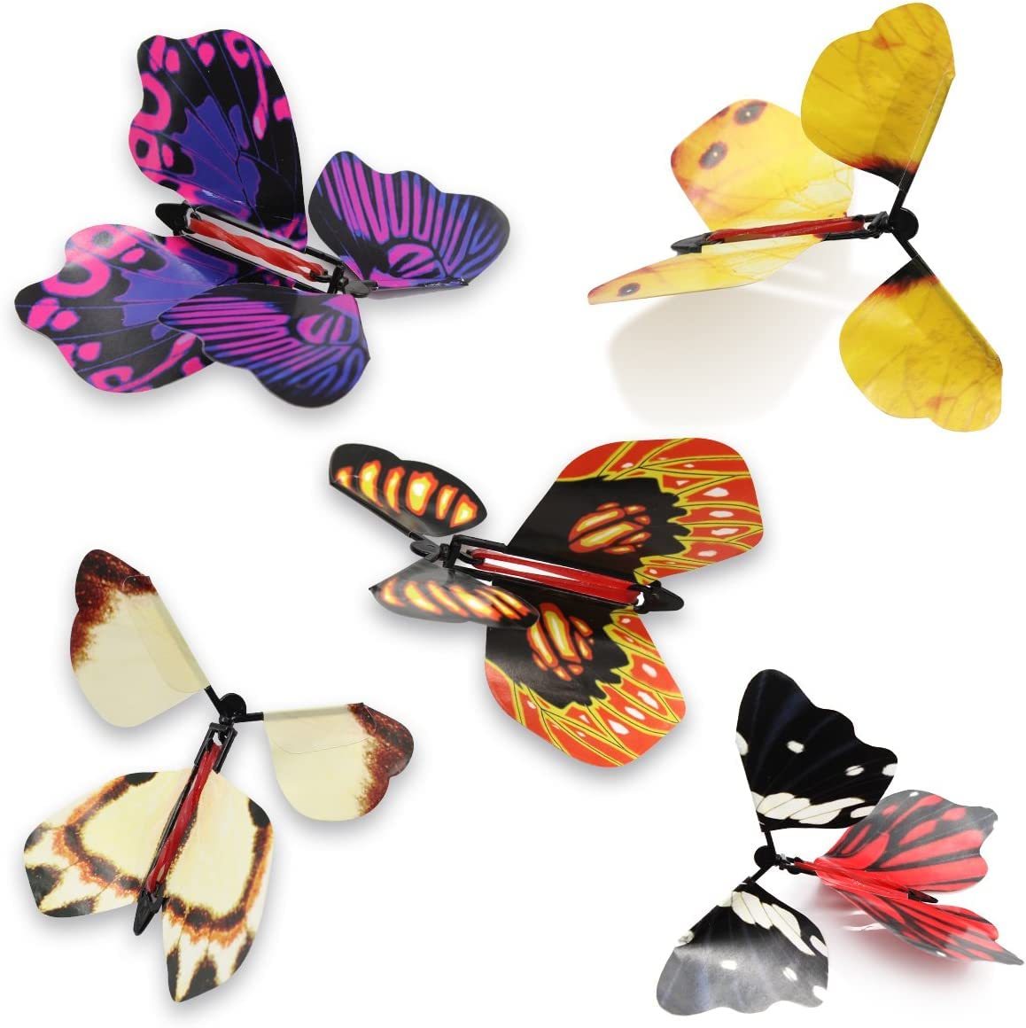 Roktry Magic Flying Butterfly,Flutter Flyers Butterflies,Wind Up Butterfly,Able To Use In Book/Birthday Surprise Card/Exploding Gift Box/Envelope/Greeting Card Magic Flying Toy (5) (Multicolor),Kid