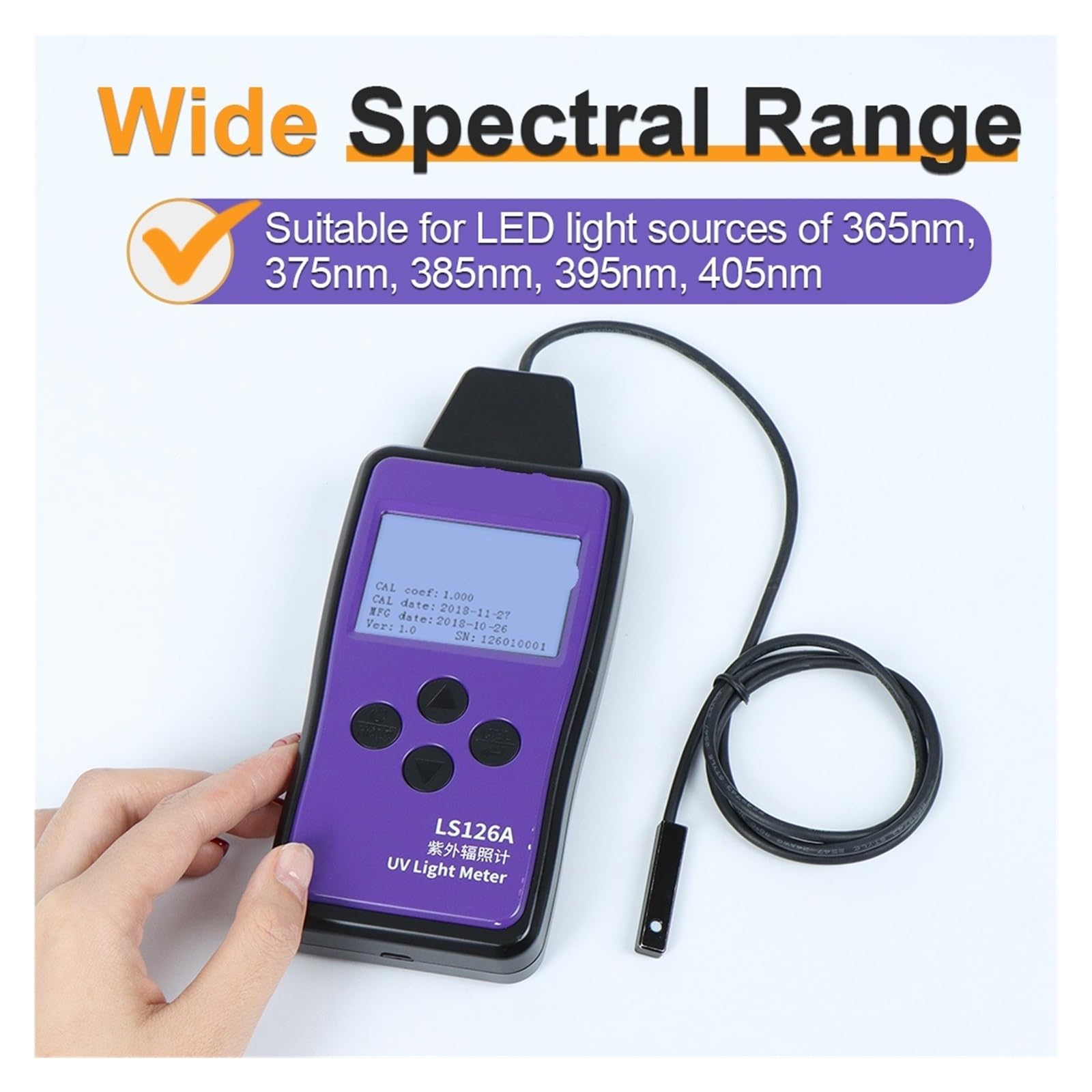 Tester UV Radiometro Misuratore di luce ultravioletta Sorgenti luminose a LED UVA Dimensioni ultra ridotte Misura energia, potenza e temperatura LS126A Ottico da laboratorio