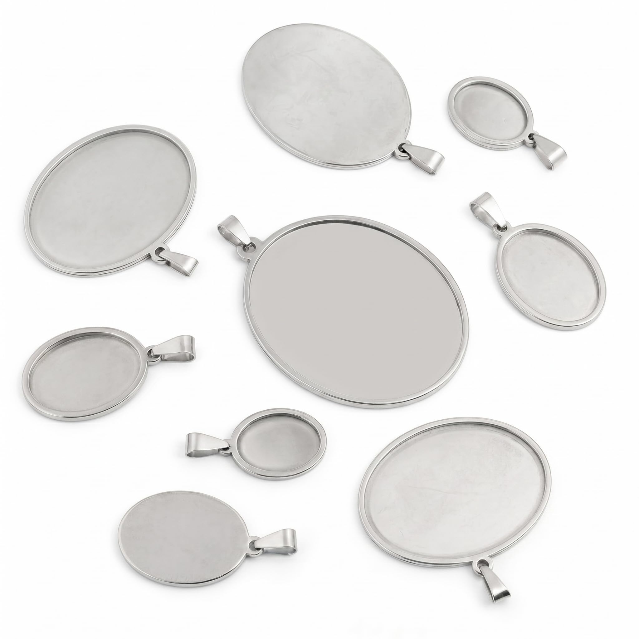 TPIONEER 5PCS Oval Stainless Steel Cabochon Bezel Trays, Blanks for Pendant & Necklace Jewelry Crafts