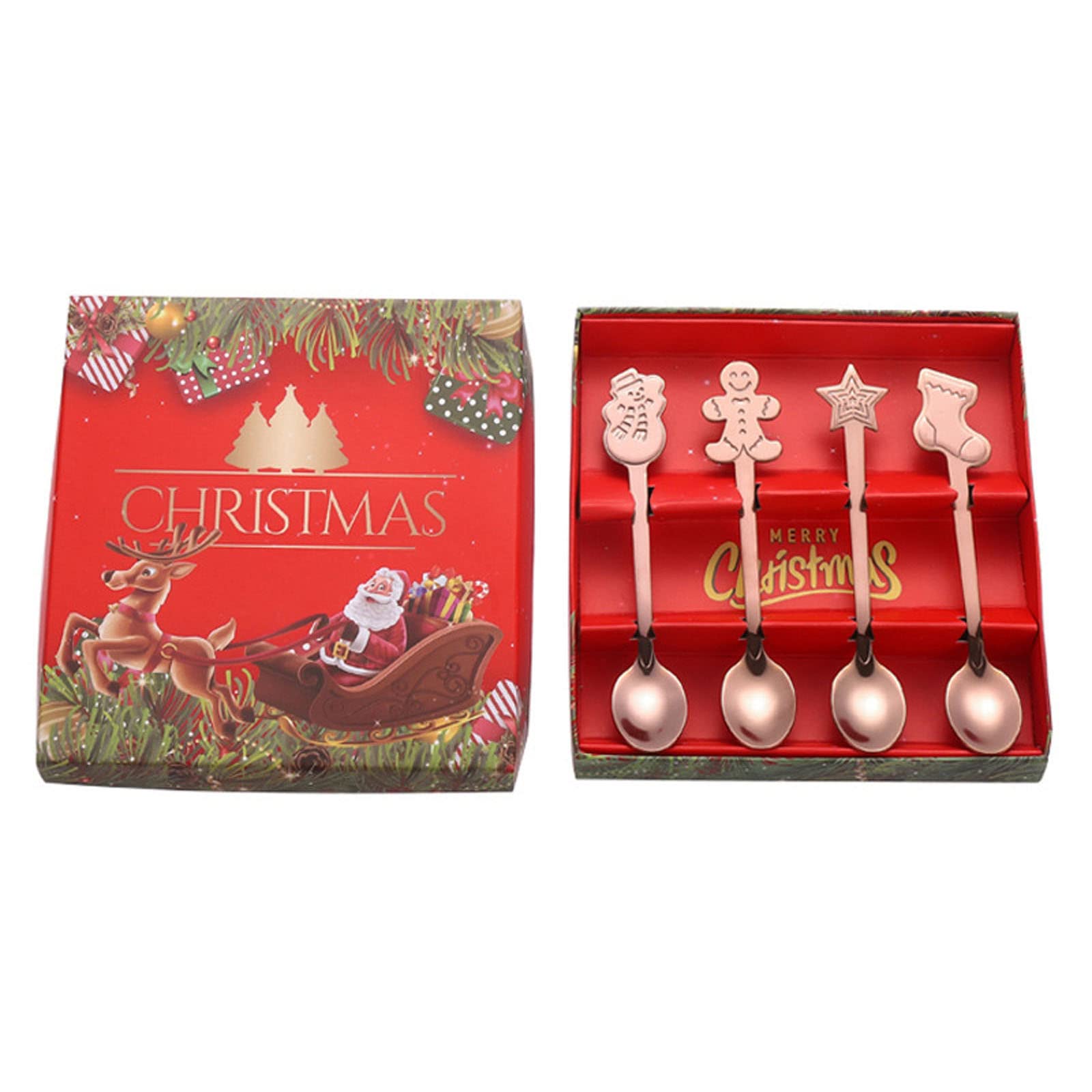 Tsophreniq 4Pieces Ice Cream Spoons Stirring Christmas Themed Stainless Steel Coffee Dessert 4 Colors Stainless Steel Stirring