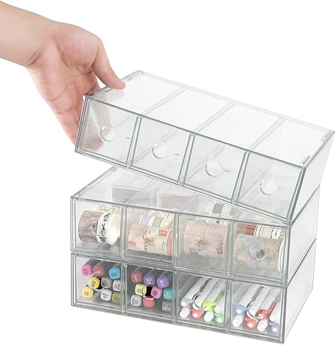 Miniatura 7 de Paquete de 3 cajones de almacenamiento de acrílico apilables, organizador de escritorio, cajas de almacenamiento de cosméticos transparentes, diseño
