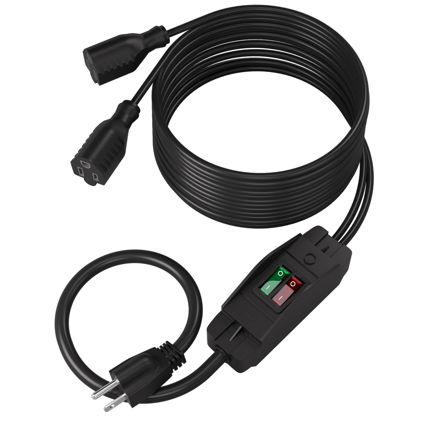 Muelnmey 2-Way 3 Prong Extension Cord with Switch ON/Off, Heavy Duty Outdoor Extension Cord Splitter with One NEMA 5-15P Plug and Two NEMA 5-15R