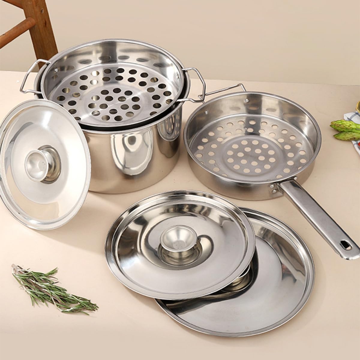 Passoire Inox Multi-fonction en Acier Inoxydable Grandes Perforations, Louche Passoire Bien Polie pour Nouilles et Barbecue, 1 Set Argenté