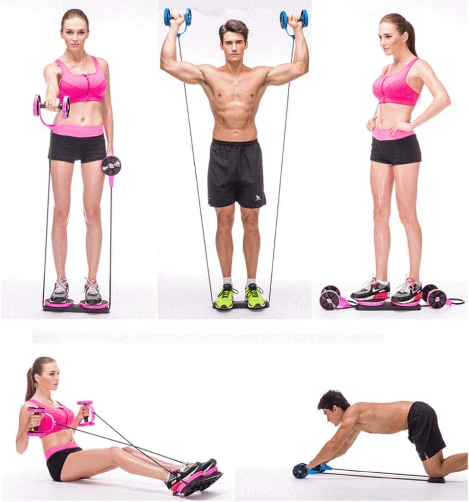 Abdominal Multifunctional Exercise Equipment Ab Wheel Roller with Resistance Bands Knee Mat Waist Slimming Trainer at Home Gym