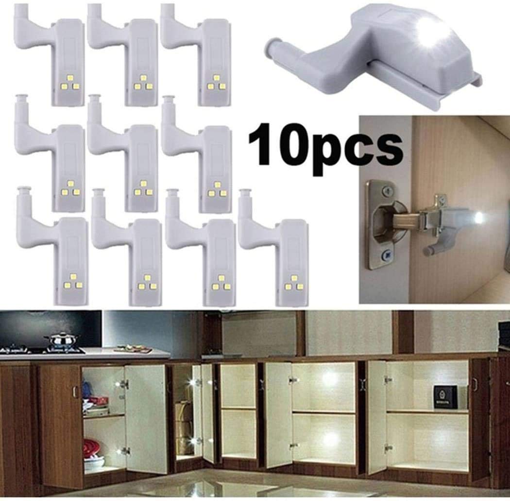 TECHBLAZE Wardrobe Cabinet Hinge LED Motion Sensor Lights Set of 10 Almirah Lights Cupboard LED Hinge Lightnings Night Lights (Cool White, 0.25 W) Set of 10 Lights with Batteries