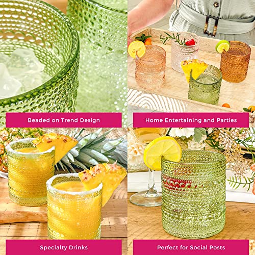Image of Kate Aspen Sage Green Hobnail Beaded Drinking Glasses Set of 6-10 oz Vintage Glassware, Holiday Entertaining Drinkware, Water & Cocktail Glasses - Great Christmas or Hostess Gift