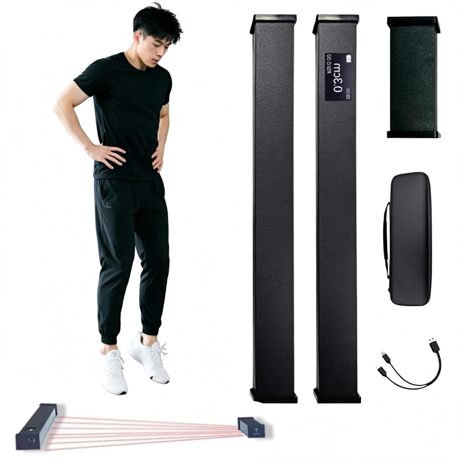 Dispositivo de medición de salto vertical, sensor de datos en tiempo real | Dispositivo salto medición tiempo contacto con el suelo Force RSI, probador manta luz de salto evaluación