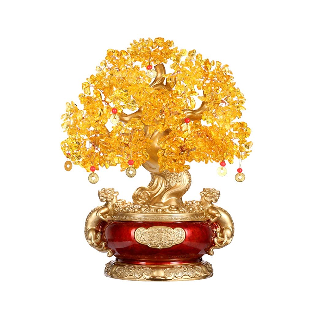 sdneNest Albero di cristallo giallo albero della fortuna albero della fortuna decorazione casa ufficio cristallo albero della fortuna Feng Shui albero fortunato albero denaro albero 27,6/32,9/41,92 cm