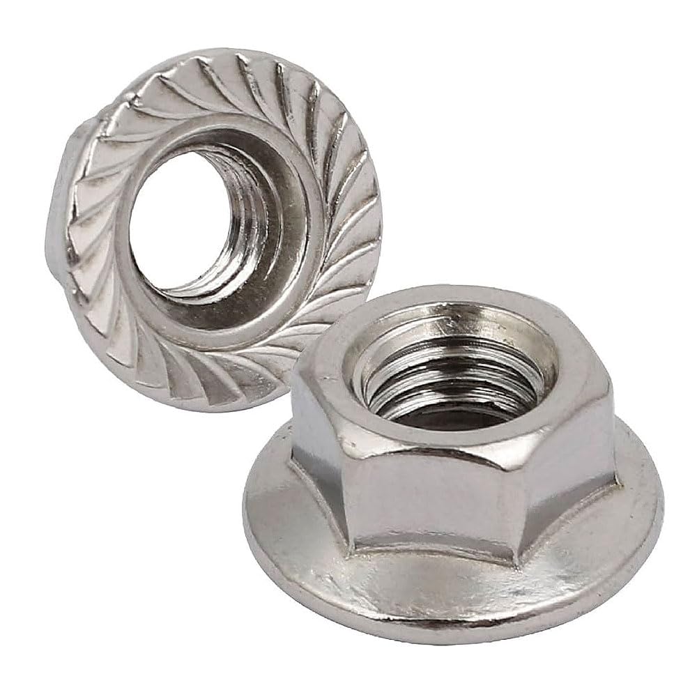 M6 Serrated Flange NUT - A2 Grade 304 Stainless Steel 6mm Metric Hexagon Nuts - DIN 6923 - by POWCOG® - Pack of 100