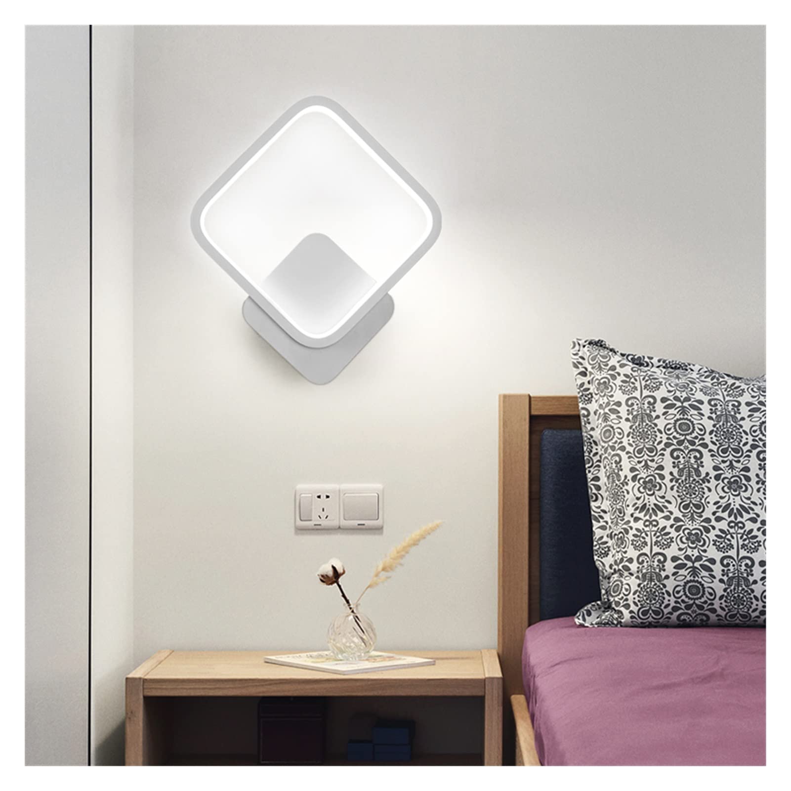 VDOQTLJT Wall lamp Modern Lamp LED Round Square Sconces Light Compatible with Bedroom Study Aisle Staircase Living Room Bathroom Ring Fixture Chandeliers(Squarewhite)