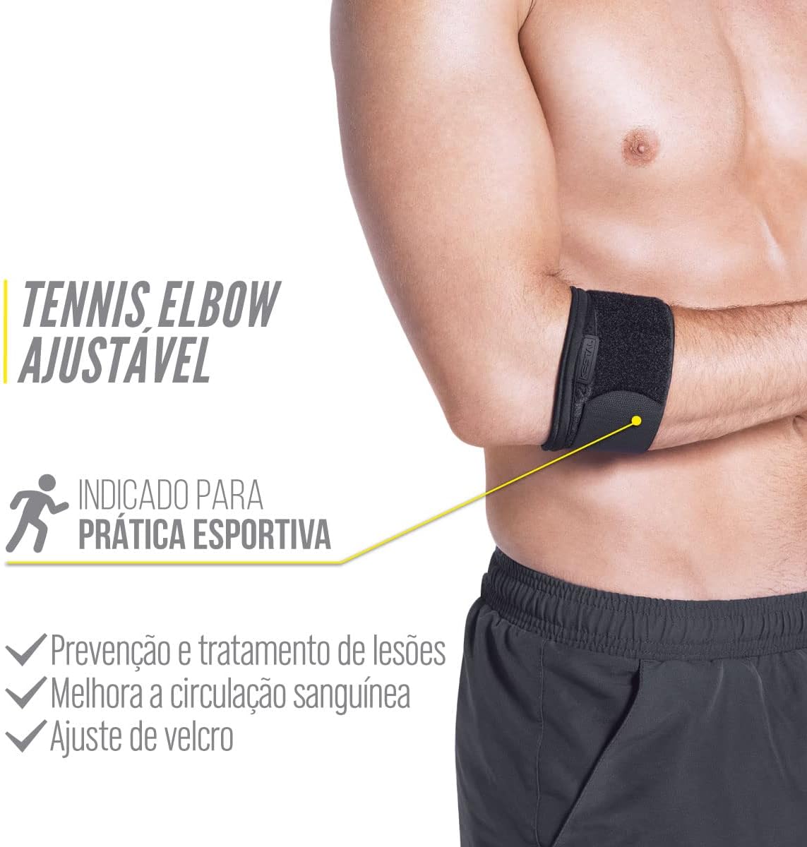 Kestal Cotoveleira Tennis Elbow Ajustável Compressão Preto, Único ajustável