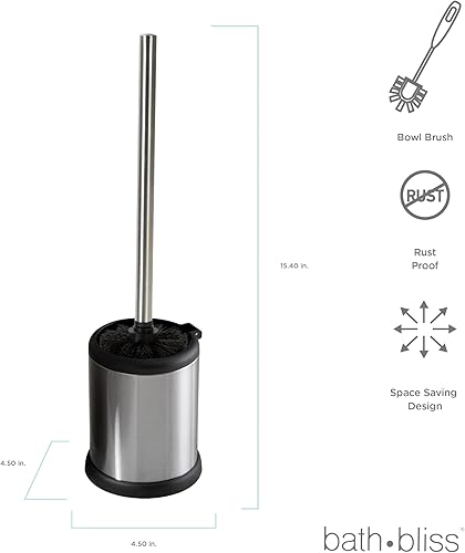 Miniatura 8 de Bath Bliss Escobilla de inodoro y soporte  Tapa de cierre automático  Cabezal de cepillo de 360 grados  Limpieza de baño  Tamaño compacto