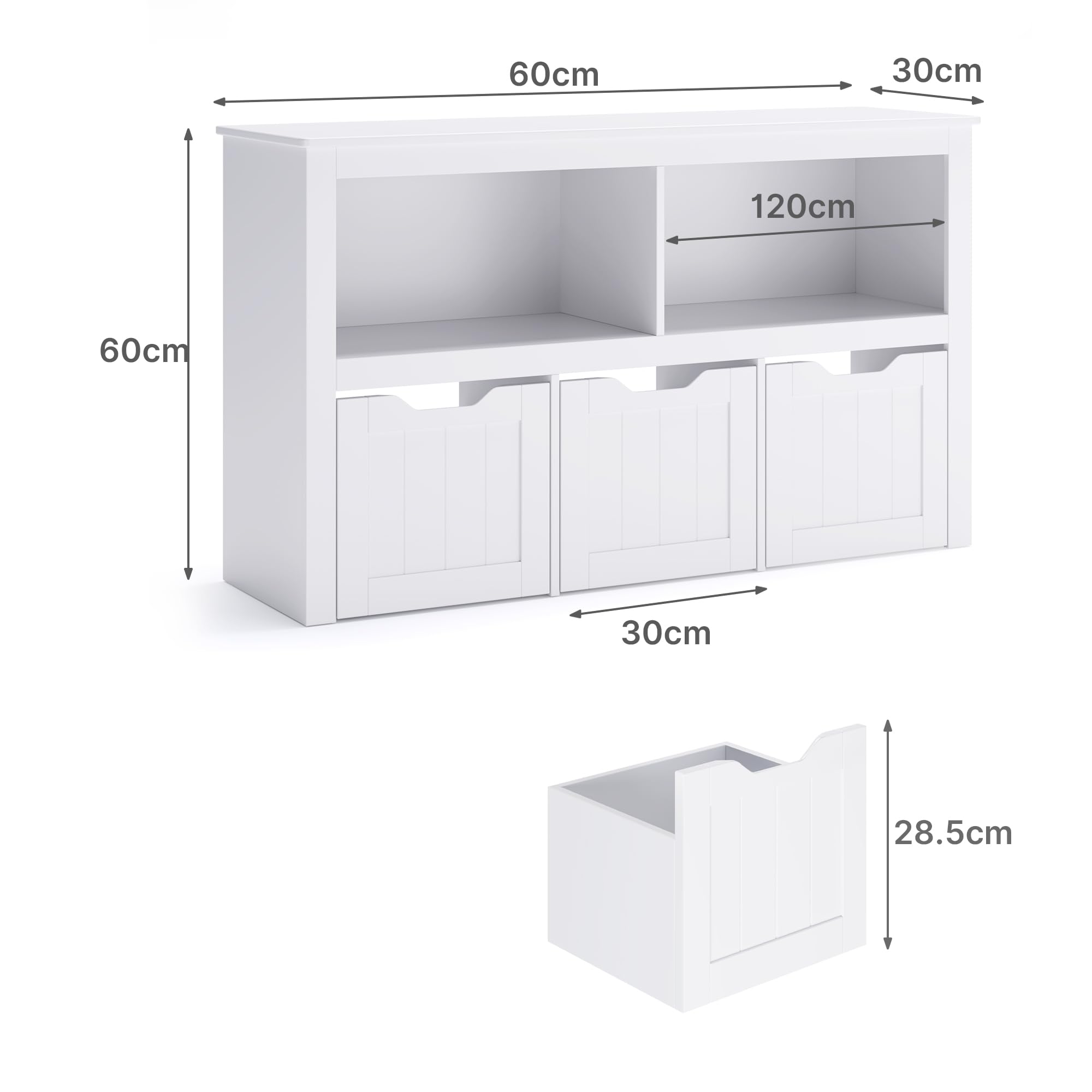 Armadietto per Riporre Giocattoli per Bambini, Libreria in Legno con 3 Cassetti con Ruote, 2 Scomparti Aperti, per Soggiorno, Camera da Letto e Stanza dei Giochi, 102 x 30 x 60 cm (Bianco)