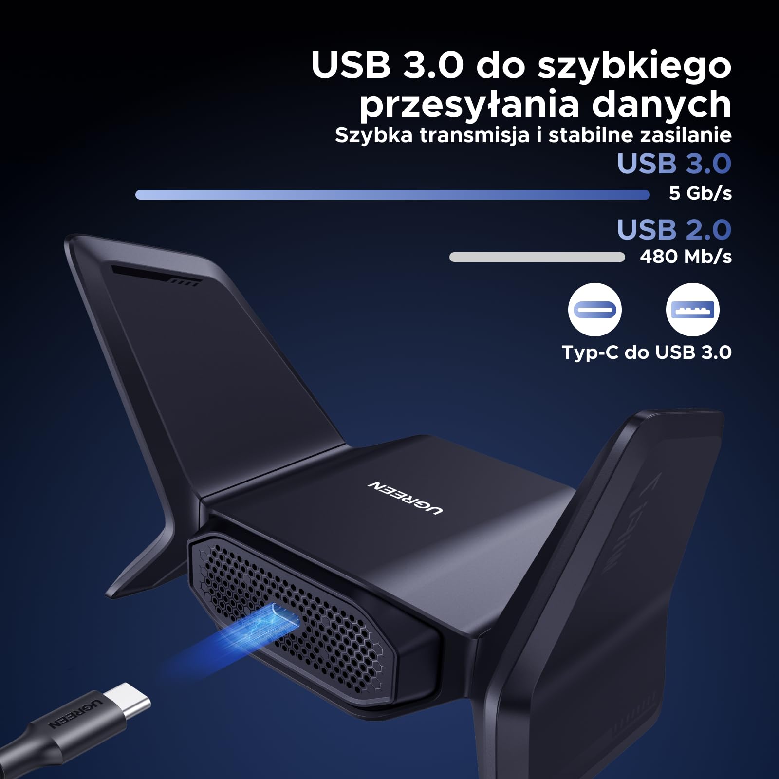 UGREEN WiFi Stick do komputera PC BE6500 WiFi 7 WiFi Stick Tri Band 6G/5G/2.4G MLO, WPA3, adapter WiFi do komputera PC z 2 wysokowydajnymi antenami USB WiFi Stick kompatybilny z Windows 10/11.