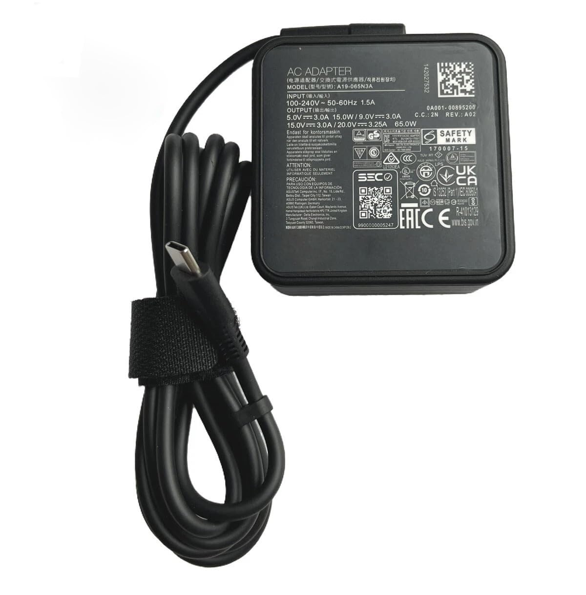 65W Adaptador de CA Tipo-C Cargador A19-065N3A Compatible para ASUS Vivobook 18 M1807HA-S8022W M1807HA-S8033W Cable de alimentación