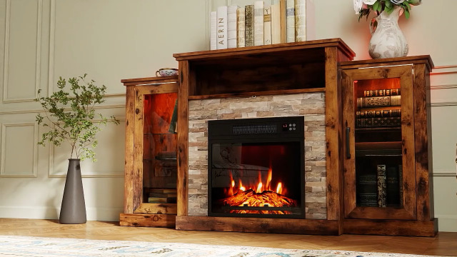 COSTWAY Electric Fireplace TV Stand for TVs Up to 65 Inches, 18
