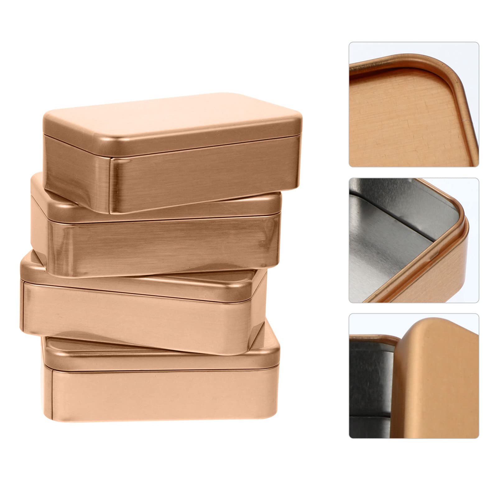 DOITOOL 4Pcs Tins Containers, Metal Rectangular Empty Hinged Tins Box, Portable Storage Box with Lid, Small Box Set for Home Organizer(4.32x2.55x1.38Inch, Golden) - Image 3