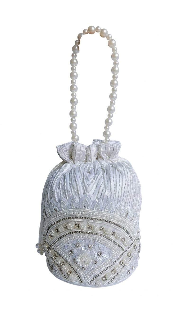 White Ston zari Work Hand Bag-picture-35