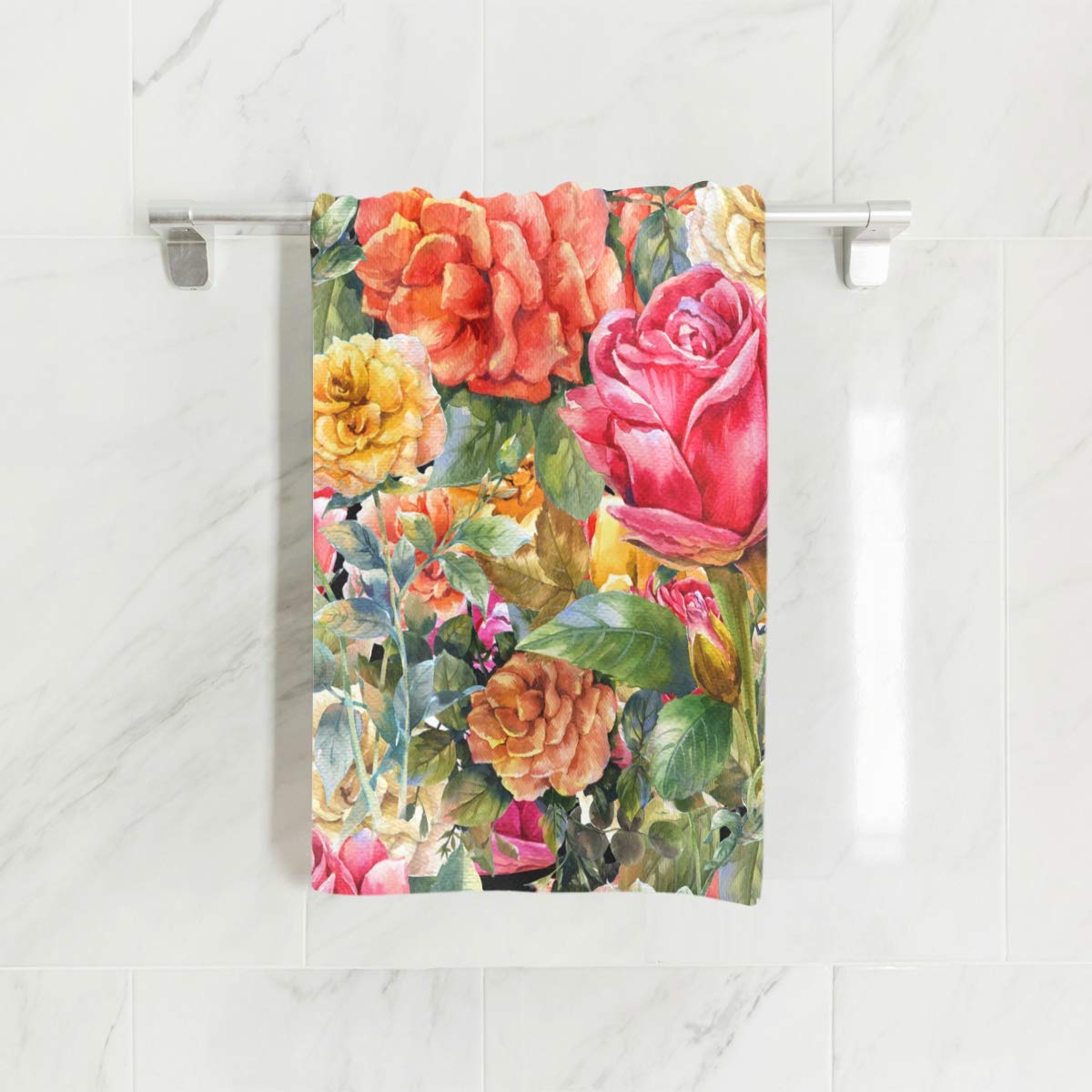 Naanle Vintage Floral Print Pattern with Rose Flower Soft Bath Towel Absorbent Hand Towels Multipurpose for Bathroom Hotel Gym and Spa 30