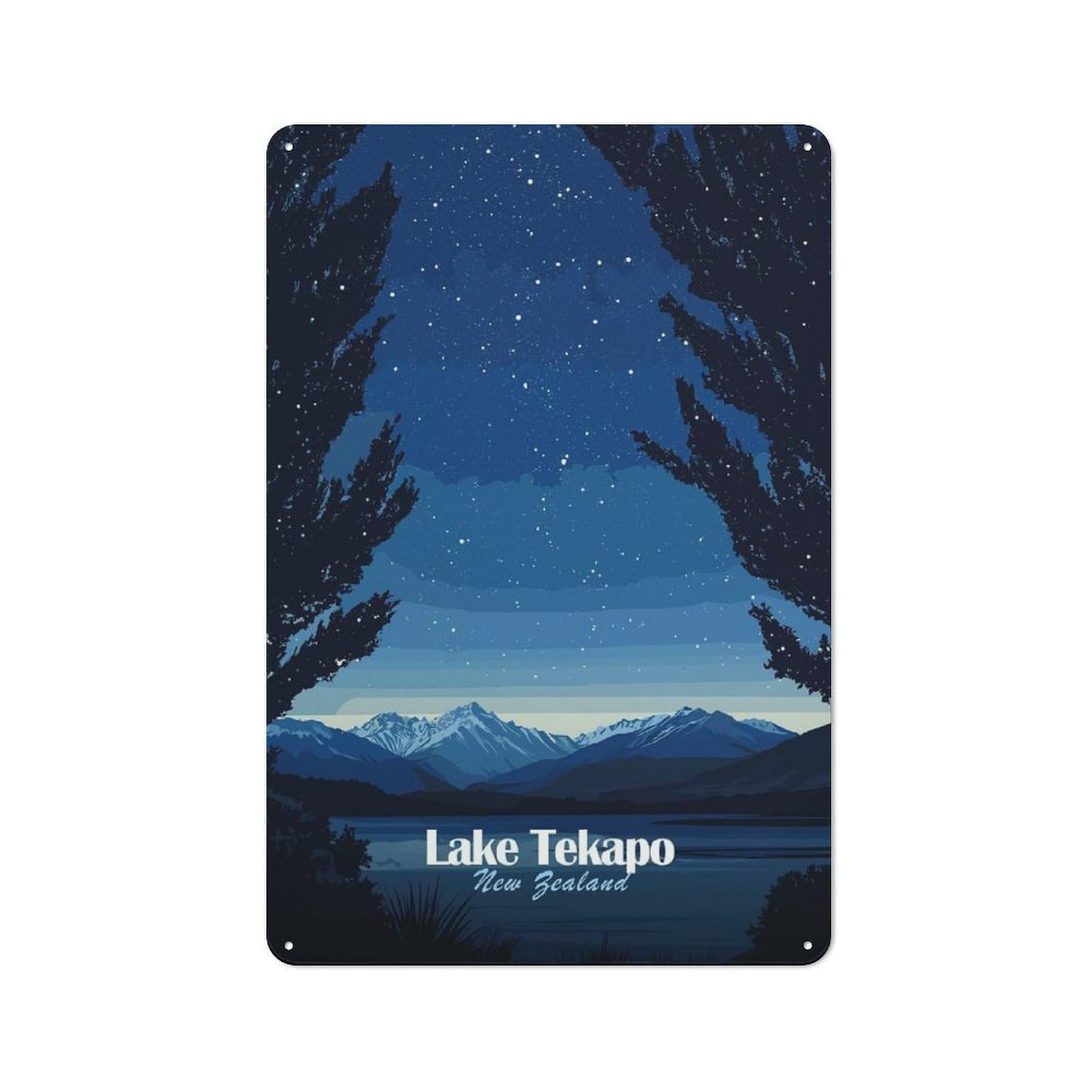 Junmoney Style-14 Everyday Lake Tekapo Night Sky Decorative Tin Plaque 30X20cm, Room Wall Plaque For Bedroom, Kitchen, Office Or Living Room