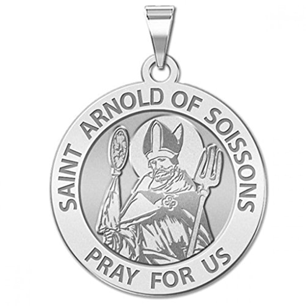 PicturesOnGold.comSaint Arnold of Soissons Round Religious Medal - 2/3 Inch Size of Dime Sterling Silver Pendant - Protection Jewelry Christian Gifts for Men & Women